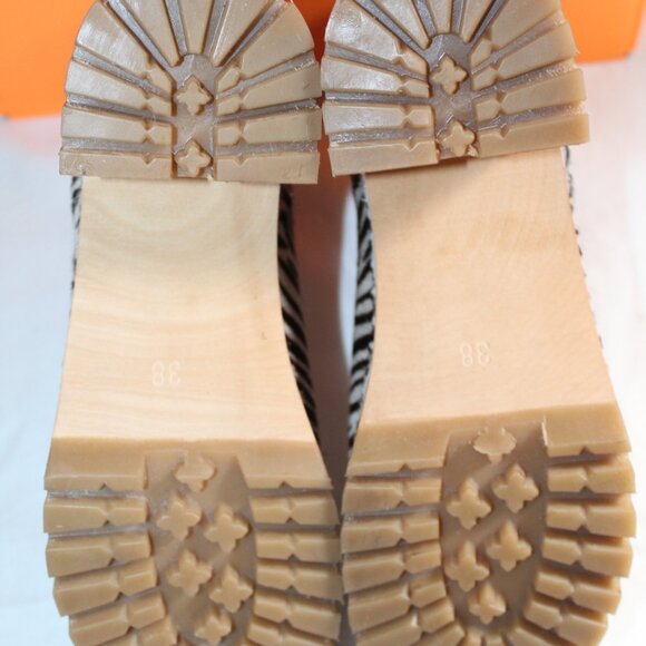 NWB Swedish Hasbeens Slip On Bootie Boots Clogs Zebra Calf Hair - Picture 4 of 10